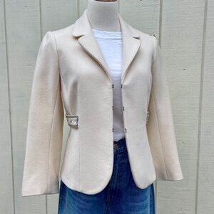 Rebecca Taylor Cream Rhinestone Wool Blazer with Silver Embroidery Size 8